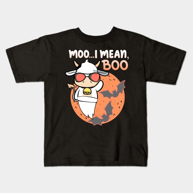 Ghost Cow Halloween Moo , I mean Boo, Funny Cow Lover Kids T-Shirt by alcoshirts